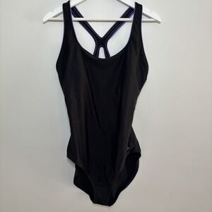 Speedo One Piece Swimsuit Women's 18 Black Purple Pool Beach Summer Racerback